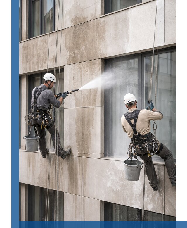 Послестроительная мойка фасада промышленным альпинизмом в Липецке