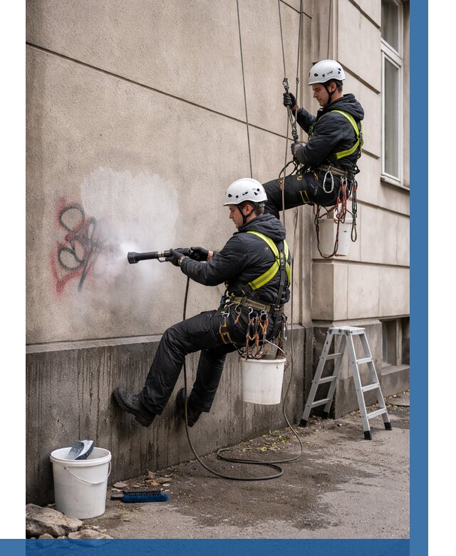 Удаление граффити с фасада в Липецке от 4677 р. | ВЫСОТНИК-Лпц