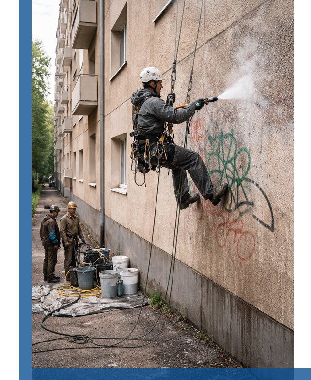 Удаление граффити с фасада в Липецке без следов и повреждений