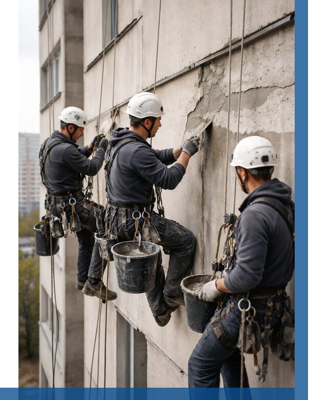 Ремонт бетонных элементов фасада в Липецке от 2599 р. | ВЫСОТНИК-Лпц