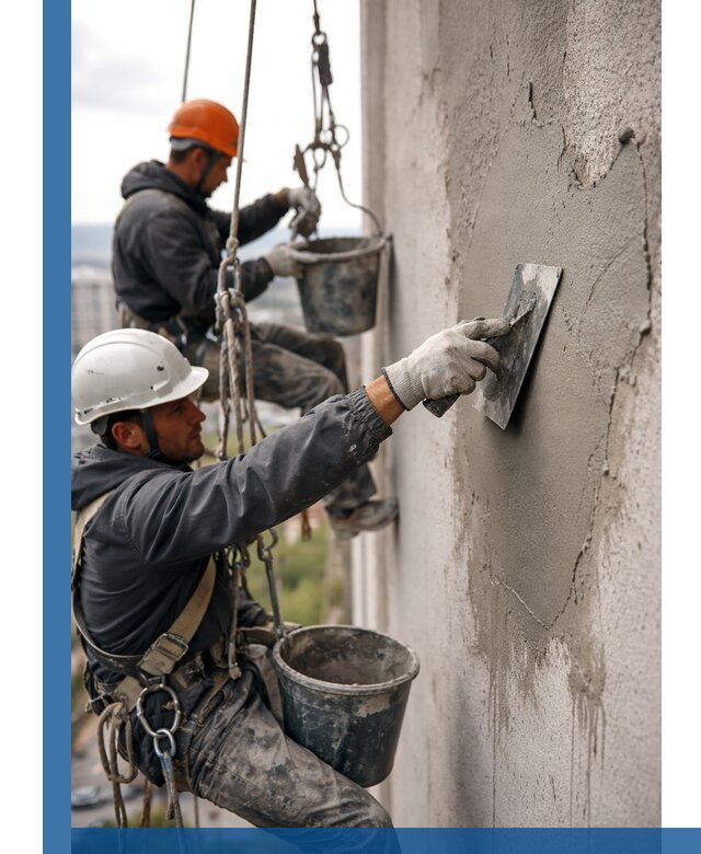 Штукатурка фасада на высоте в Липецке профессиональные работы