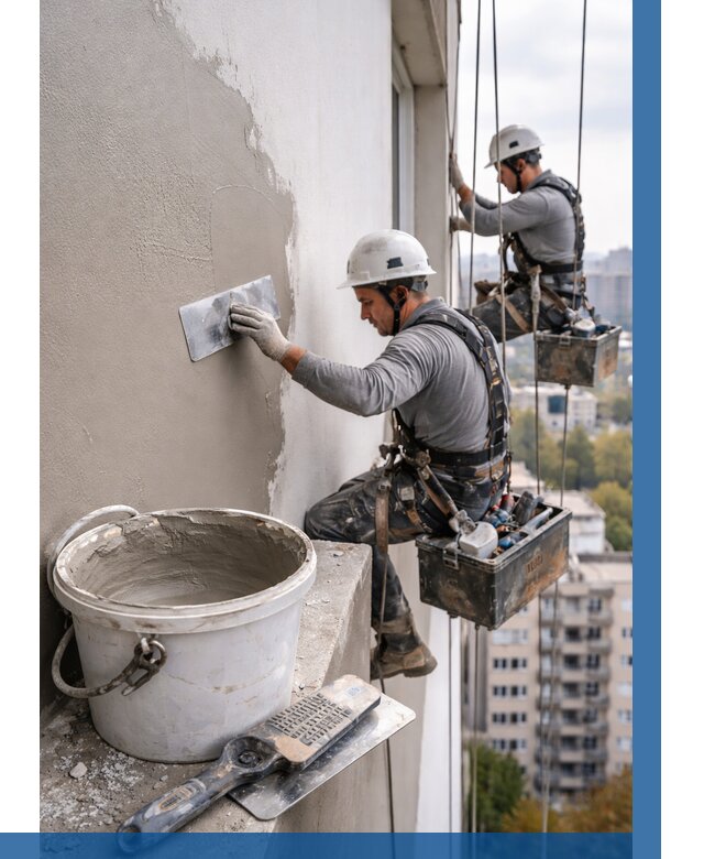 Шпаклевка фасада на высоте в Липецке от 728 р. | ВЫСОТНИК-Лпц