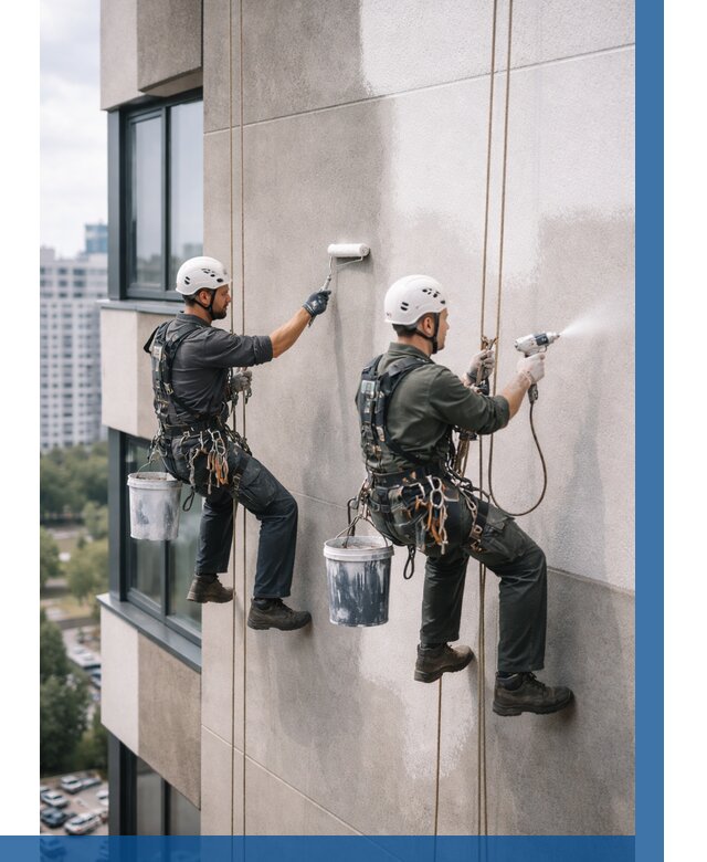 Покраска фасада альпинистами в Липецке от 312 р. | ВЫСОТНИК-Лпц