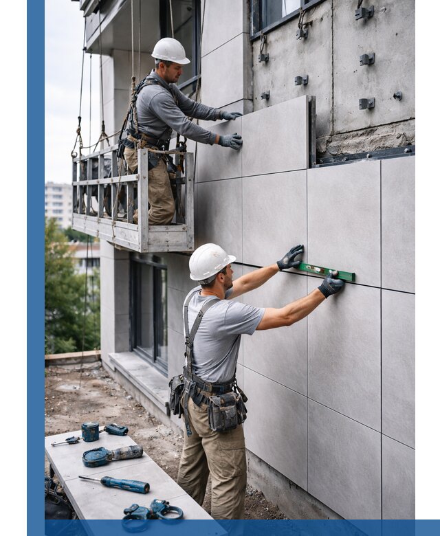 Монтаж керамогранита на фасад в Липецке под ключ с гарантией качества