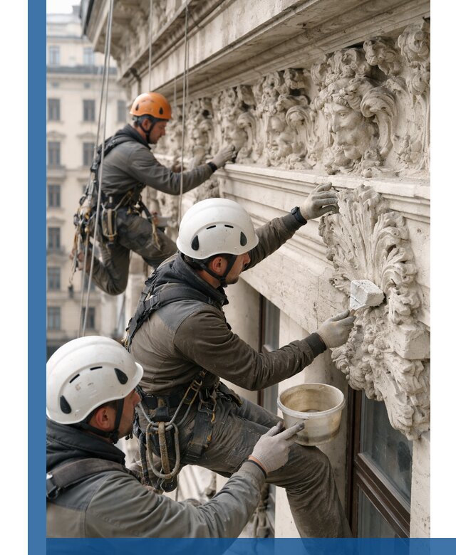 Реставрация фасадной лепнины с высотными работами в Липецке