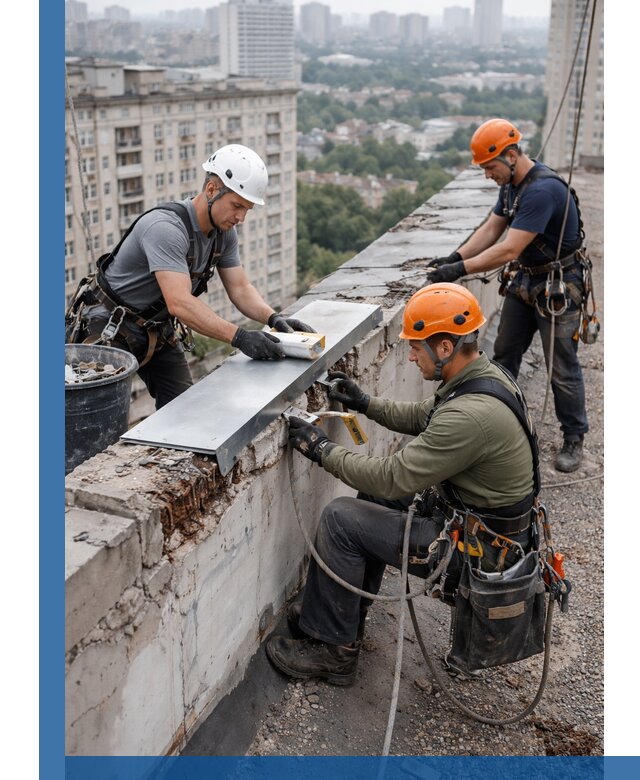 Ремонт парапета на кровле в Липецке, высотные работы с гарантией