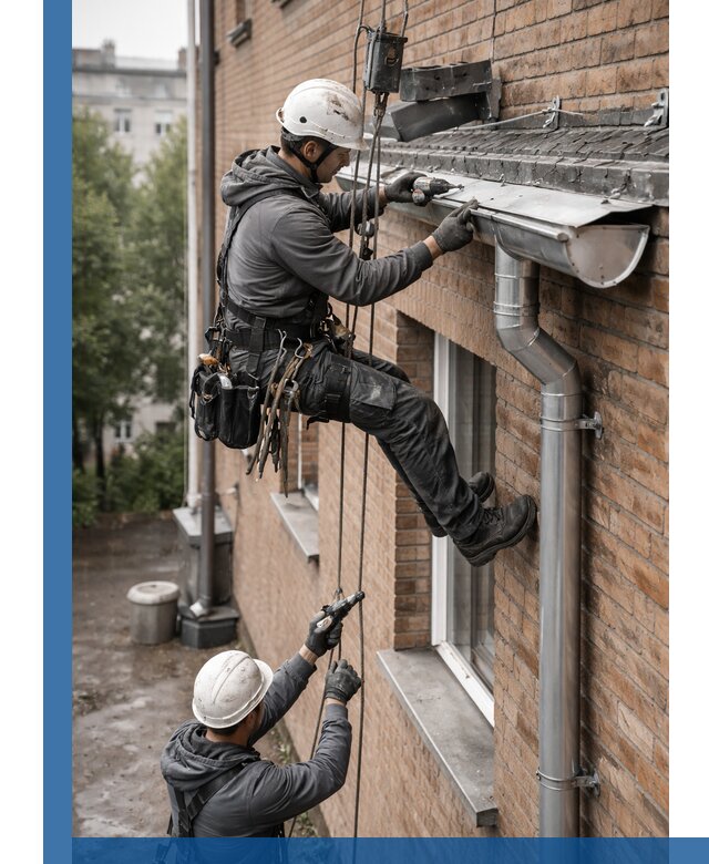 Монтаж водосточной системы на здании в Липецке под ключ