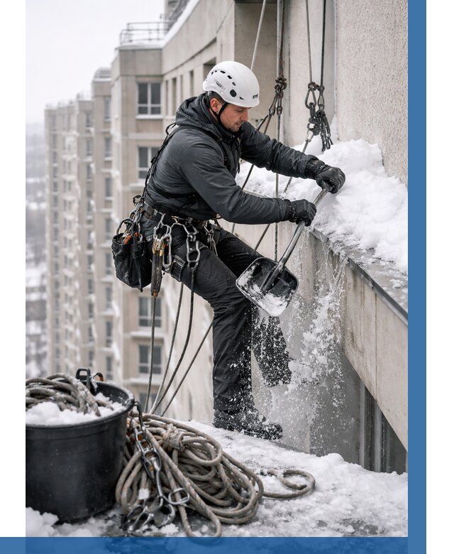 Очистка карнизов от снега в Липецке от 312 р. | ВЫСОТНИК-Лпц