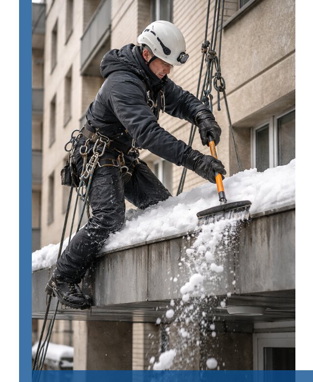 Очистка козырьков от снега в Липецке круглогодично безопасно