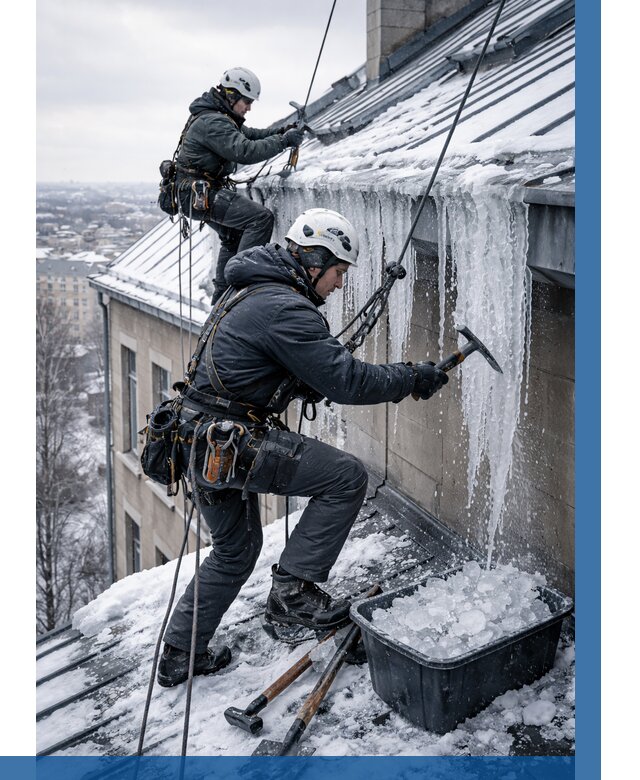 Удаление наледи с кровли в Липецке от 5717 р. | ВЫСОТНИК-Лпц