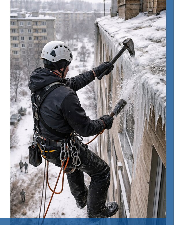 Сбивание сосулек с крыши в Липецке по цене от 4677 р. | ВЫСОТНИК-Лпц