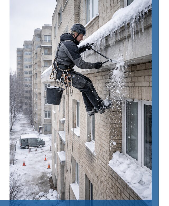 Удаление наледи с карнизов в Липецке от 364 р. | ВЫСОТНИК-Лпц