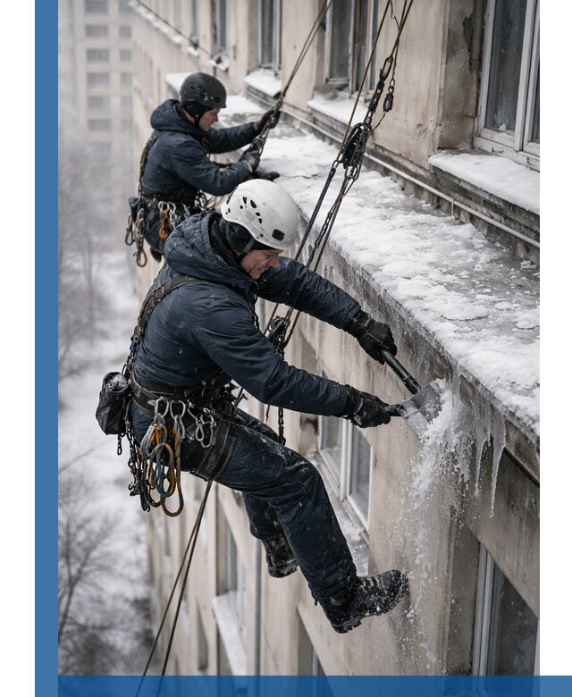 Удаление наледи и сосулек с карнизов в Липецке профессионально