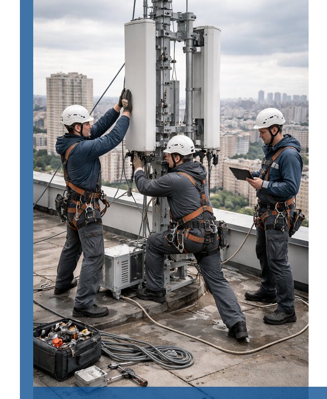 Монтаж антенн связи на крыше в Липецке с вводом в эксплуатацию