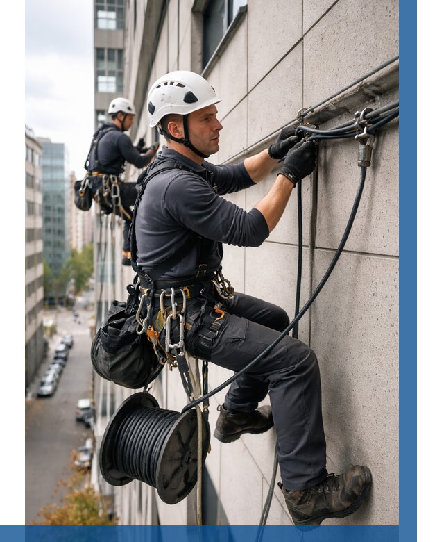 Прокладка кабеля по фасаду в Липецке от 364 р. | ВЫСОТНИК-Лпц