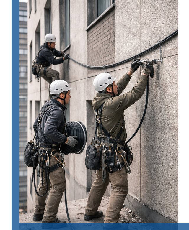 Прокладка кабеля по фасаду в Липецке, профессиональный монтаж