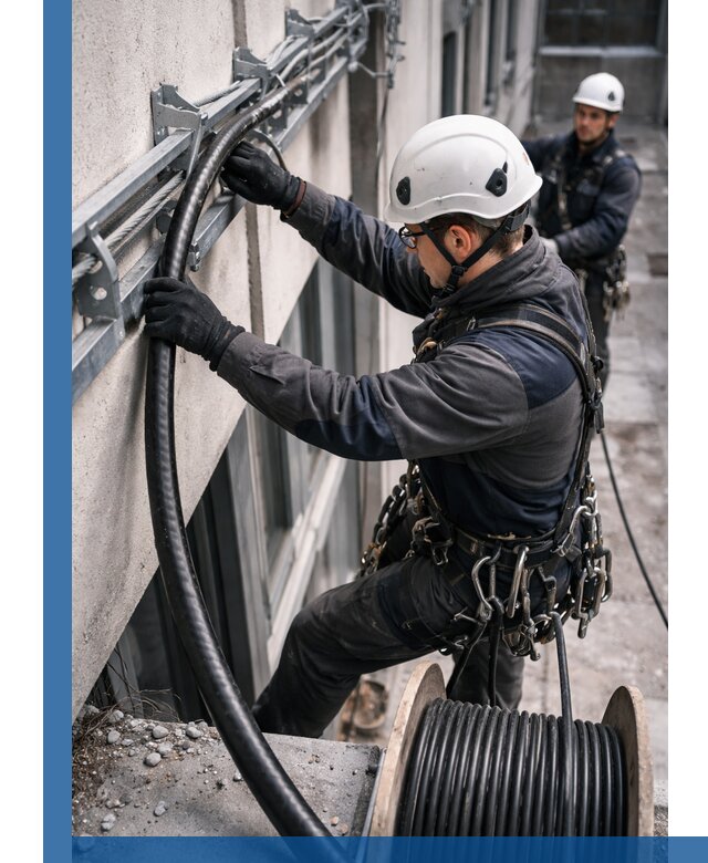 Протяжка кабеля питания на высоте в Липецке с гарантией безопасности и качества