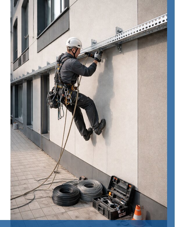 Монтаж кабельных лотков на фасаде в Липецке от 1247 р. | ВЫСОТНИК-Лпц