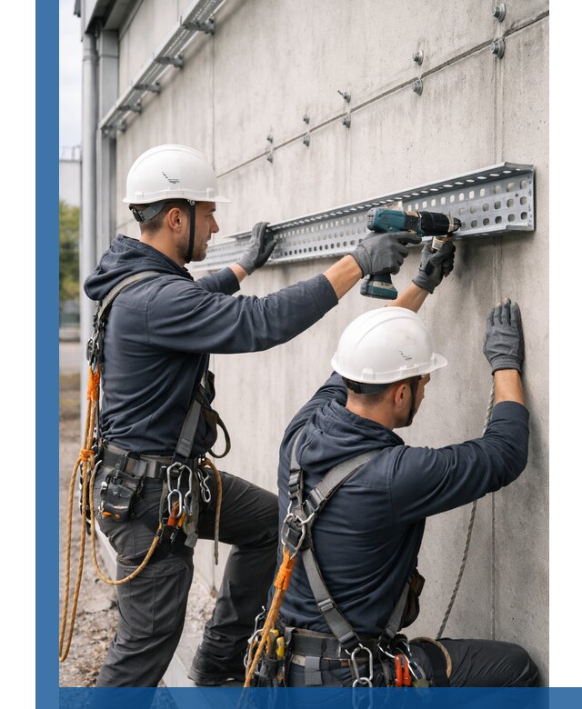 Монтаж кабельных лотков на фасаде зданий в Липецке с гарантией