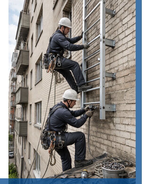 Монтаж пожарной лестницы в Липецке от 25985 р заказать у ВЫСОТНИК-Лпц