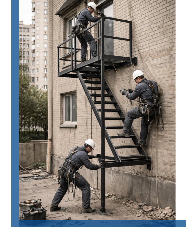 Монтаж пожарной лестницы в Липецке, установка и крепление