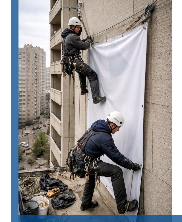 Профессиональный монтаж баннеров на фасаде в Липецке