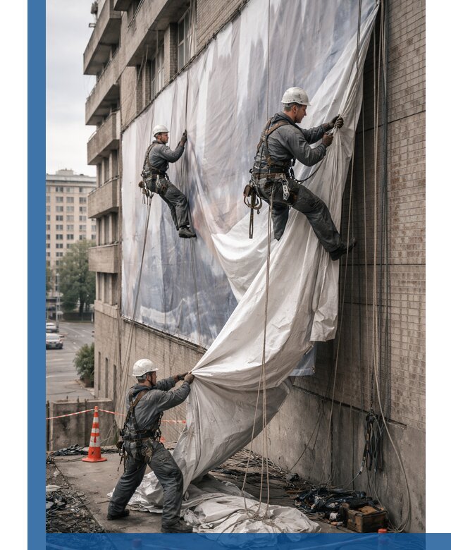 Демонтаж баннеров с фасада в Липецке оперативно и безопасно