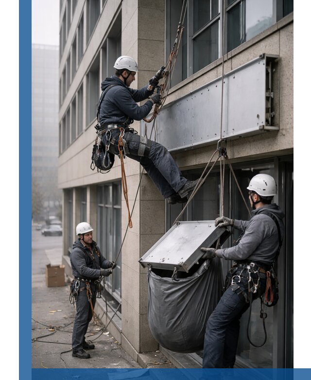 Демонтаж рекламной вывески с высотными работами в Липецке