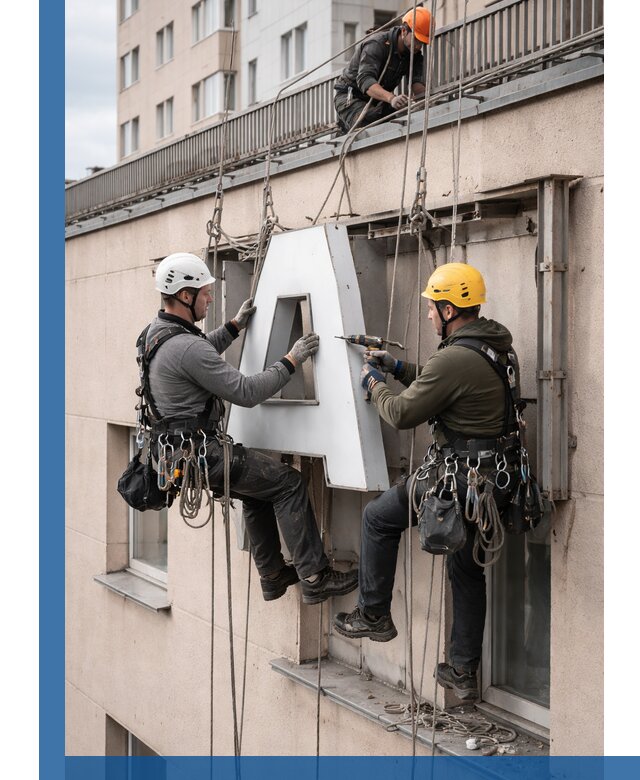 Ремонт и восстановление наружных вывесок на высоте в Липецке