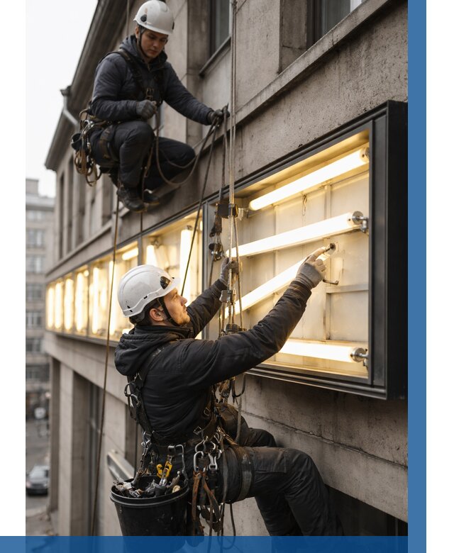 Замена ламп в вывеске в Липецке под ключ от 3638 р. | ВЫСОТНИК-Лпц
