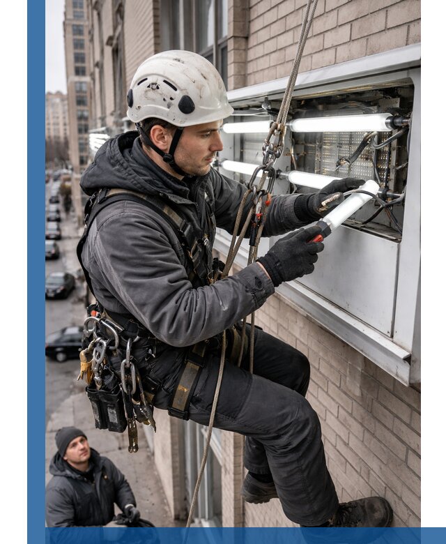 Профессиональная замена ламп в наружной вывеске в Липецке