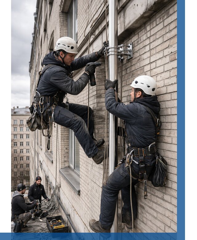 Монтаж флагштока на здании в Липецке от 6756 р. | ВЫСОТНИК-Лпц