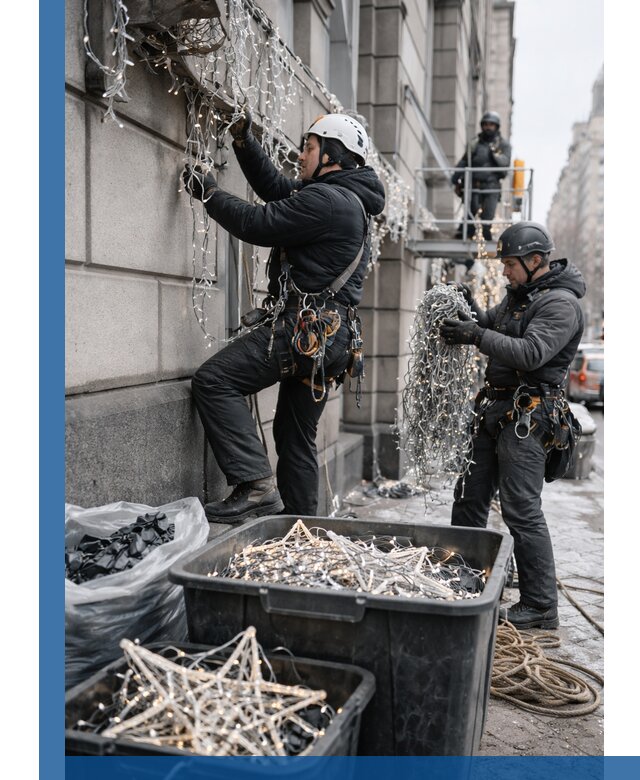 Демонтаж новогоднего оформления и гирлянд в Липецке