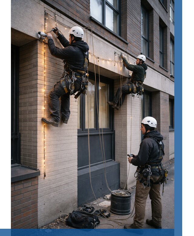 Монтаж гирлянд на фасаде в Липецке от 3638 р. | ВЫСОТНИК-Лпц