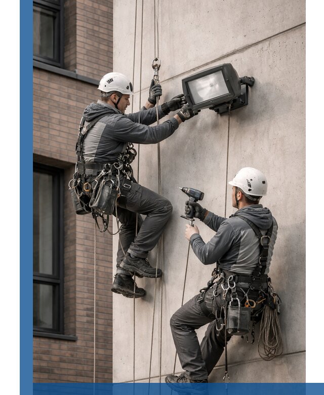 Профессиональный монтаж фасадных прожекторов в Липецке под ключ