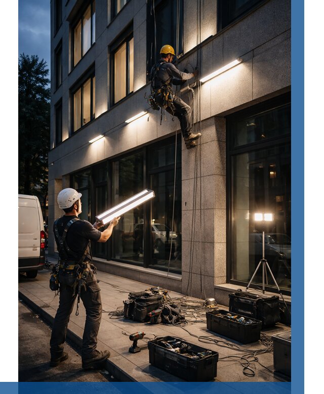 Монтаж архитектурной подсветки здания в Липецке от 2599 р.|ВЫСОТНИК-Лпц