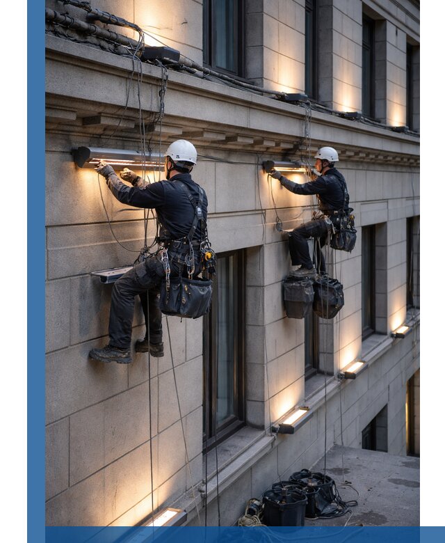 Монтаж архитектурной подсветки фасадов зданий в Липецке