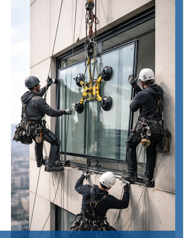 Монтаж стеклопакетов на высоте в Липецке от 3326 р. | ВЫСОТНИК-Лпц