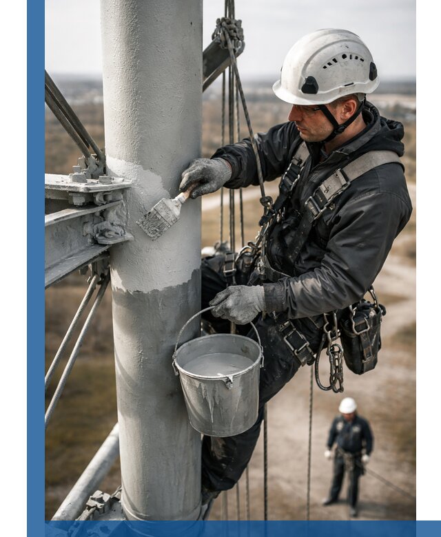 Покраска мачт связи в Липецке промышленными альпинистами
