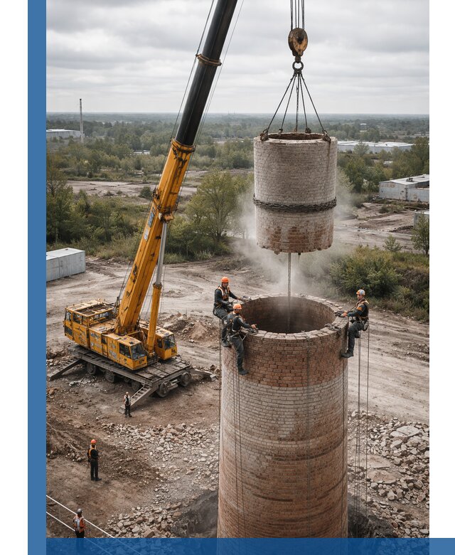 Демонтаж дымовой трубы в Липецке с гарантиями безопасности