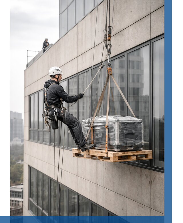 Спуск груза по фасаду в Липецке от 3638 р. | ВЫСОТНИК-Лпц