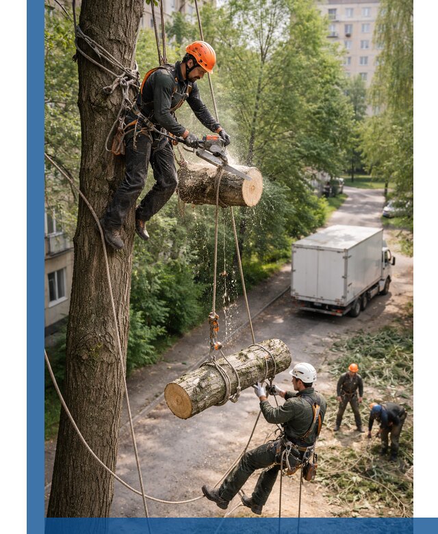 Спил деревьев альпинистами в Липецке, безопасно и без повреждений