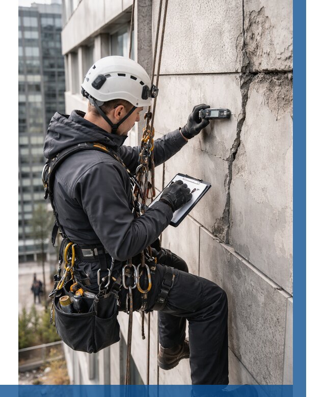 Обследование фасада альпинистами в Липецке от 125 р. | ВЫСОТНИК-Лпц