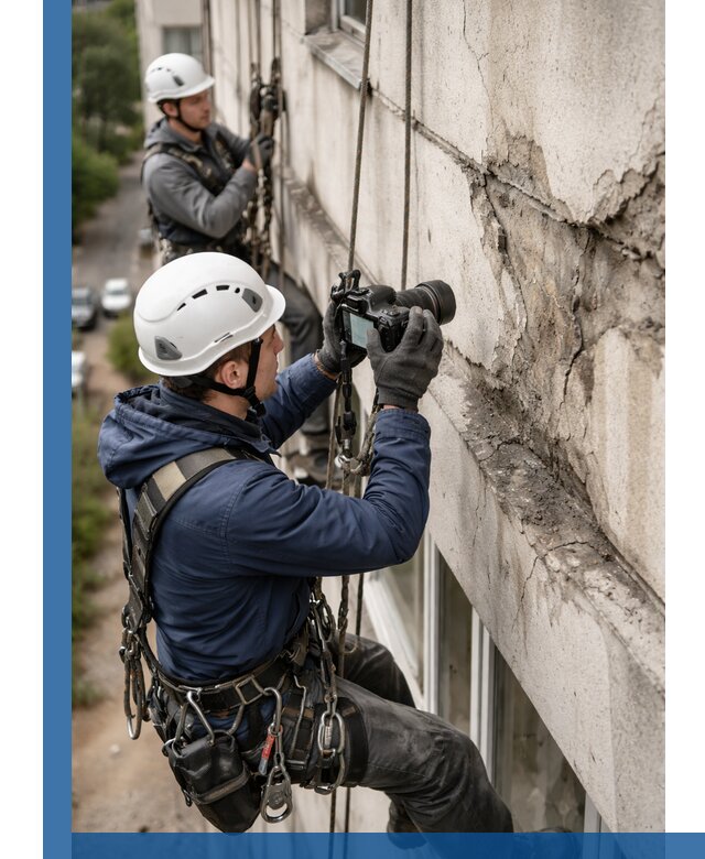 Фотофиксация дефектов фасада с высотной съемкой в Липецке